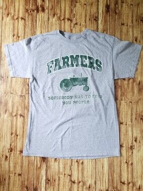 Lifestyle Classics Men's Medium Farmers Gray Graphic Shirt Someone Has To Feed